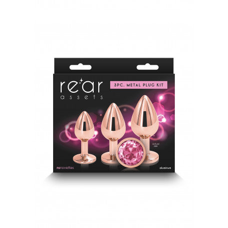Kit Anale 3 Pezzi in Metallo Rose Gold – Mini, Medium, Maxi | Gioielli con Gemma Rosa