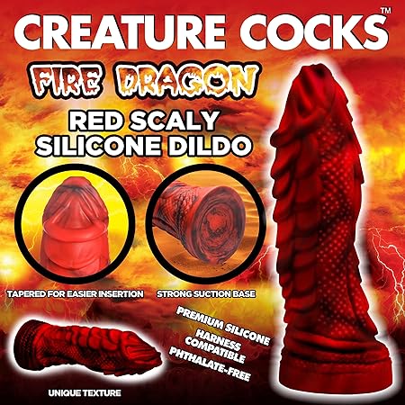 Dildo Fantasy Drago in Scaglie di Silicone Rosso con Ventosa