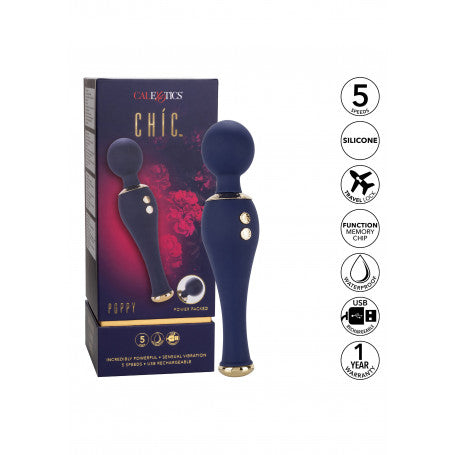 Chic Poppy — Wand Massaggiatore Ricaricabile in Silicone Blu Navy