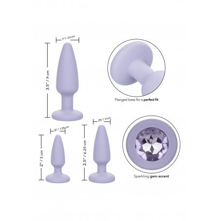 Set Plug Anali Crystal Booty – 3 Pezzi Viola | Silicone Morbido & Curvatura Comfort