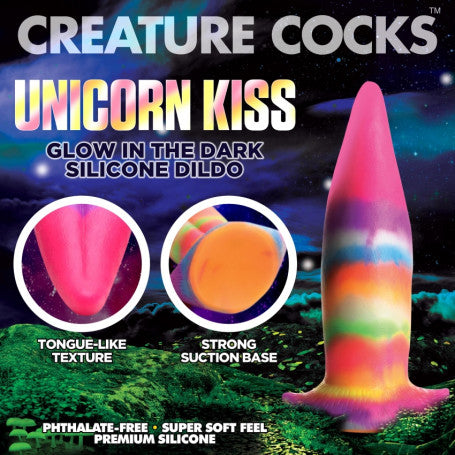 Dildo Fantasy Lingua di Unicorno Glow in the Dark in Silicone Arcobaleno
