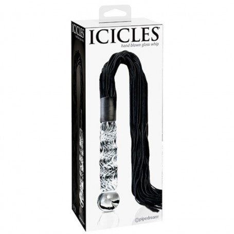 Icicles Glass Whip – Frusta in Vetro con Code in Pelle e Manico Sensoriale