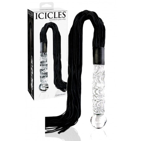 Icicles Glass Whip – Frusta in Vetro con Code in Pelle e Manico Sensoriale