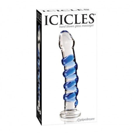 Icicles No.5 in Vetro Soffiato – Spirale Blu con Base di Stabilità