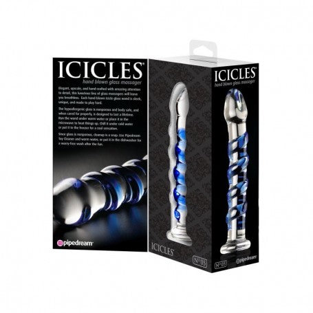 Icicles No.5 in Vetro Soffiato – Spirale Blu con Base di Stabilità