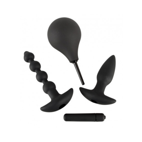 Kit Anale Black Velvets – Plug, Perle, Doccia Intima & Mini Vibro | Silicone Nero