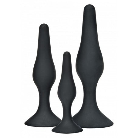 Kit Plug Anali in Silicone – Set 3 Pezzi Black Curvy | Con Dildo Ventosa