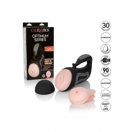 Grip-N-Stroke Ricaricabile con 30 Vibrazioni e Manicotti Intercambiabili