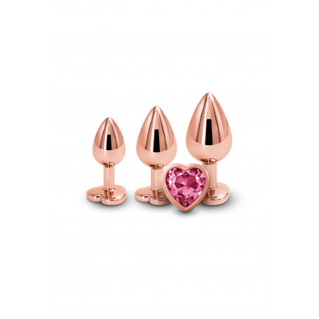 Kit Anale 3 Pezzi in Metallo Rose Gold – Mini, Medium, Maxi | Gioielli con Gemma Rosa