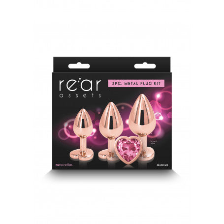 Kit Anale 3 Pezzi in Metallo Rose Gold – Mini, Medium, Maxi | Gioielli con Gemma Rosa