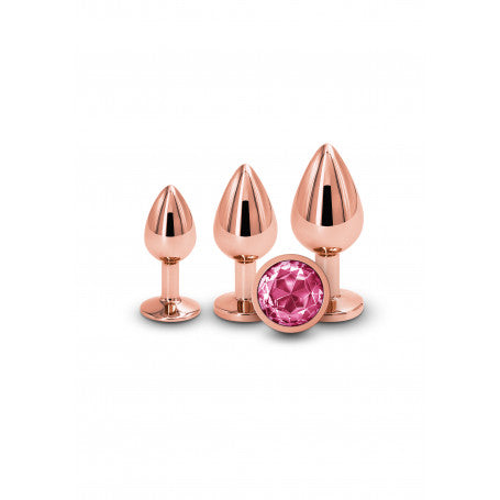 Kit Anale 3 Pezzi in Metallo Rose Gold – Mini, Medium, Maxi | Gioielli con Gemma Rosa