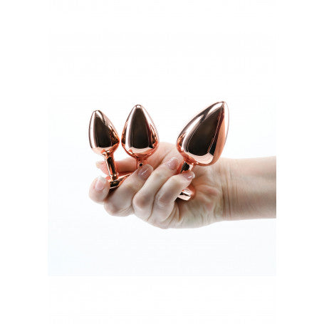 Kit Anale 3 Pezzi in Metallo Rose Gold – Mini, Medium, Maxi | Gioielli con Gemma Rosa