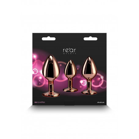 Kit Anale 3 Pezzi in Metallo Rose Gold – Mini, Medium, Maxi | Gioielli con Gemma Rosa