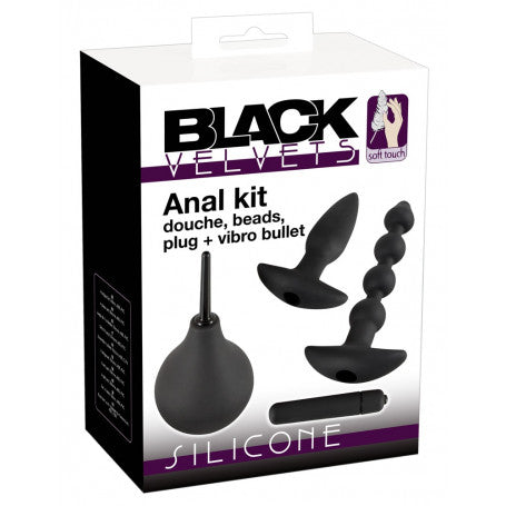 Kit Anale Black Velvets – Plug, Perle, Doccia Intima & Mini Vibro | Silicone Nero