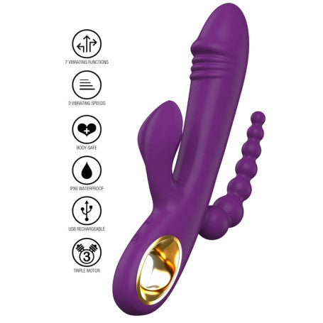 Vibratore Tripla Stimolazione ToyJoy in Silicone – Rabbit + Punto G + Anale